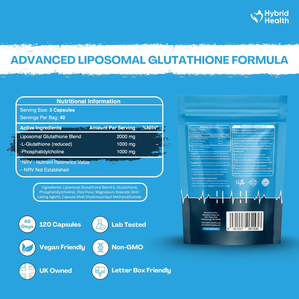 Mystic Nature Hybrid Health Liposomal Glutathione 2000mg Supplement - 120 Vegan Capsules, Enhanced Absorption Glutathione Supplement, Independently Third Party Lab Tested, UK Based Brand