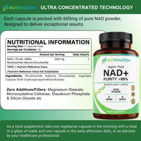 NUTRINATION NAD Supplements UK 1200mg | Super Pure 99.5% Nicotinamide Adenine Dinucleotide | 60 High-Strength Capsules | NAD+ Supplement for Anti-Aging, Boost Energy Levels & Cellular Health | Vegan & Non-GMO