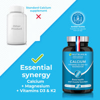 Laboratoires Nutrimea Calcium Supplement - Magnesium, Vitamin D3 and K2 Formula - 90 Vegetarian Capsules - Easy to Swallow - Daily Mineral Formula - French Expertise - Nutrimea