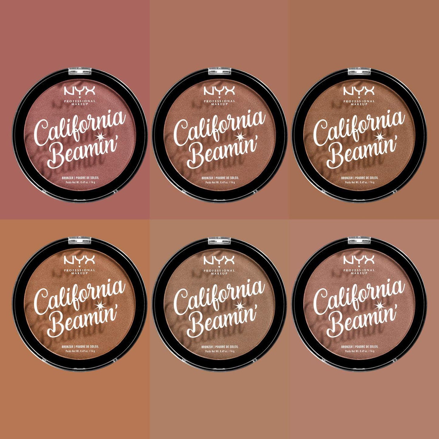 NYX PROFESSIONAL MAKEUP NYX Professional Makeup California Beamin' Face and Body Bronzer, Shimmery Pressed Powder, Large Format, Vegan Formula, Satin Finish, 14 g, Shade: Sunset Vibes
