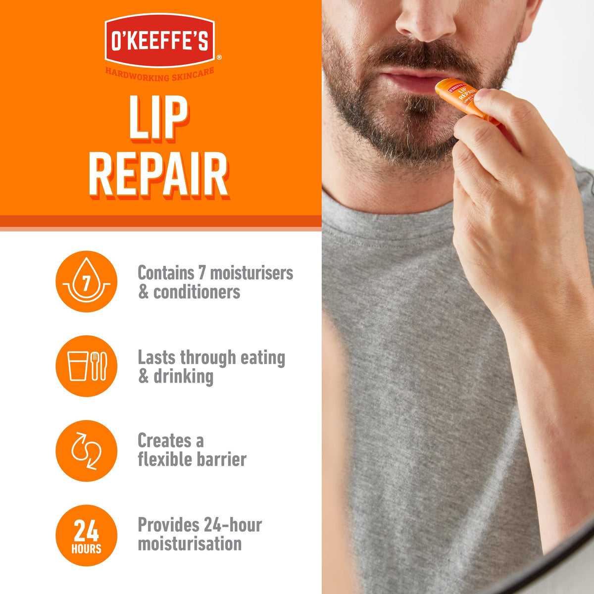 O'Keeffe's Lip Repair Lip Balm Unscented 4.2g & Lip Repair Overnight 7g (Twin Pack)