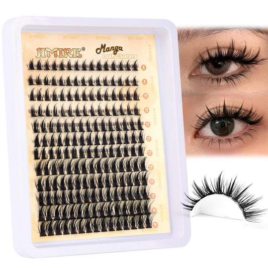 JIMIRE Manga Cluster Lashes Natural Looking 180Pcs Individual Eyelashes Wispy Eyelash Extensions Lashes Individual Cluster 8-16MM C Curl Anime DIY Eyelash Clusters at Home