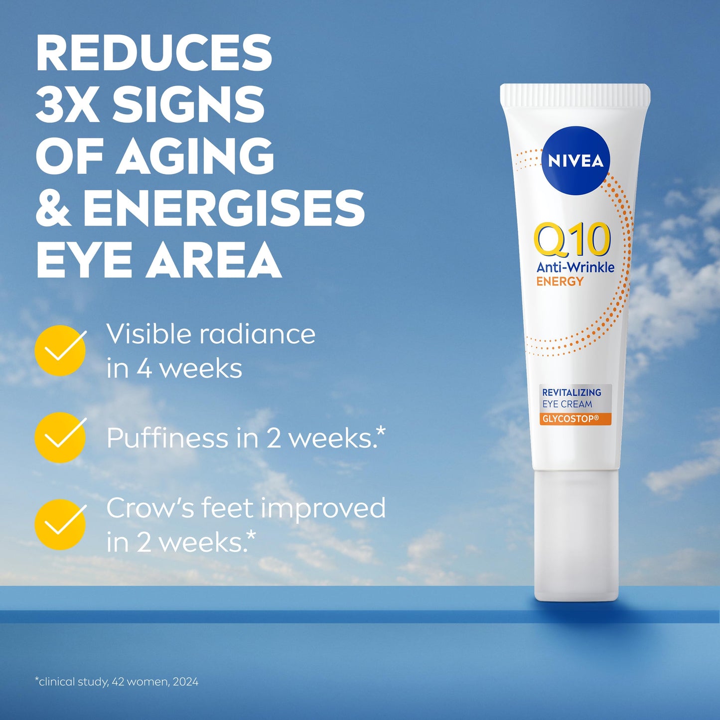 NIVEA Q10 Anti-Wrinkle Energy Revitalising Eye Cream (15 ml), Anti-Age Formula with Vitamin C, Q10, and GLYCOSTOP, Vitamin C Eye Cream to Reduce Appearance of Dark Circles and Crow's Feet