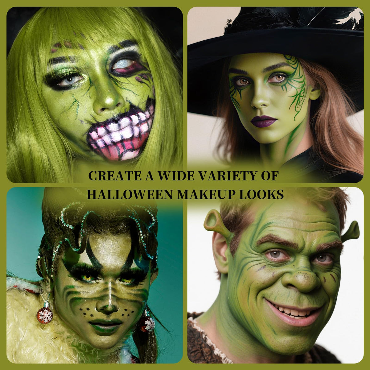 YBUETE Ogre Green Face Body Painting Stick, Professional Green Full-coverage Cream Face Paint for Hunting Camo Halloween SFX Witch Shrek Cosplay Makeup, Washable Body Paint for Adult Carnival