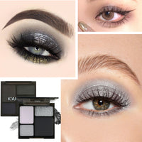 HAORQEE Black Eyeshadow Palette, Smokey Silver Glitter Gothic Eye Shadows Make Up Palettes White Grey Matte Long Lasting 4 Colors Eye Shadow Pallets for Women Girls Halloween Goth Christmas Gifts