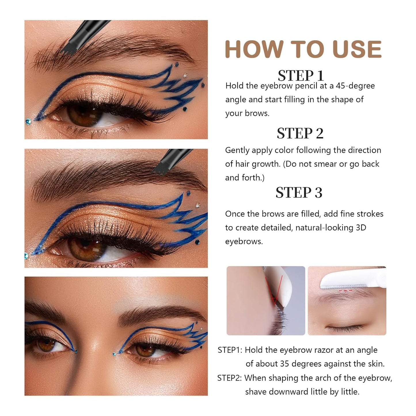 Mikloven 4D Microblading Eyebrow Pen with 4 Fork Tips – Waterproof, Smudge-Proof & Long-Lasting Liquid Brow Pencil for Natural Hair-Like Strokes, Includes Eyebrow Razor – Dark Brown