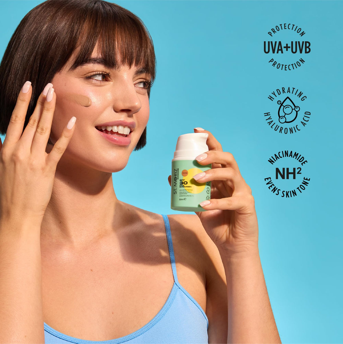 ST. MORIZ St Moriz Suncare SPF 30 Tinted Face Sunscreen | UVA & UVB Protection SPF 30 Daily Use Sunscreen Face Lotion with Tinted Coverage, Hyaluronic Acid & Niacinamide | Dermatologically Tested | Vegan | 50ml