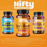 Nifty Nutrients Lions Mane Supplement High Strength 2000mg | 1 a Day 4 Months Supply of 120 Tablets | Lion's Mane Tablets with Black Pepper to Aid Absorption | Made in The UK
