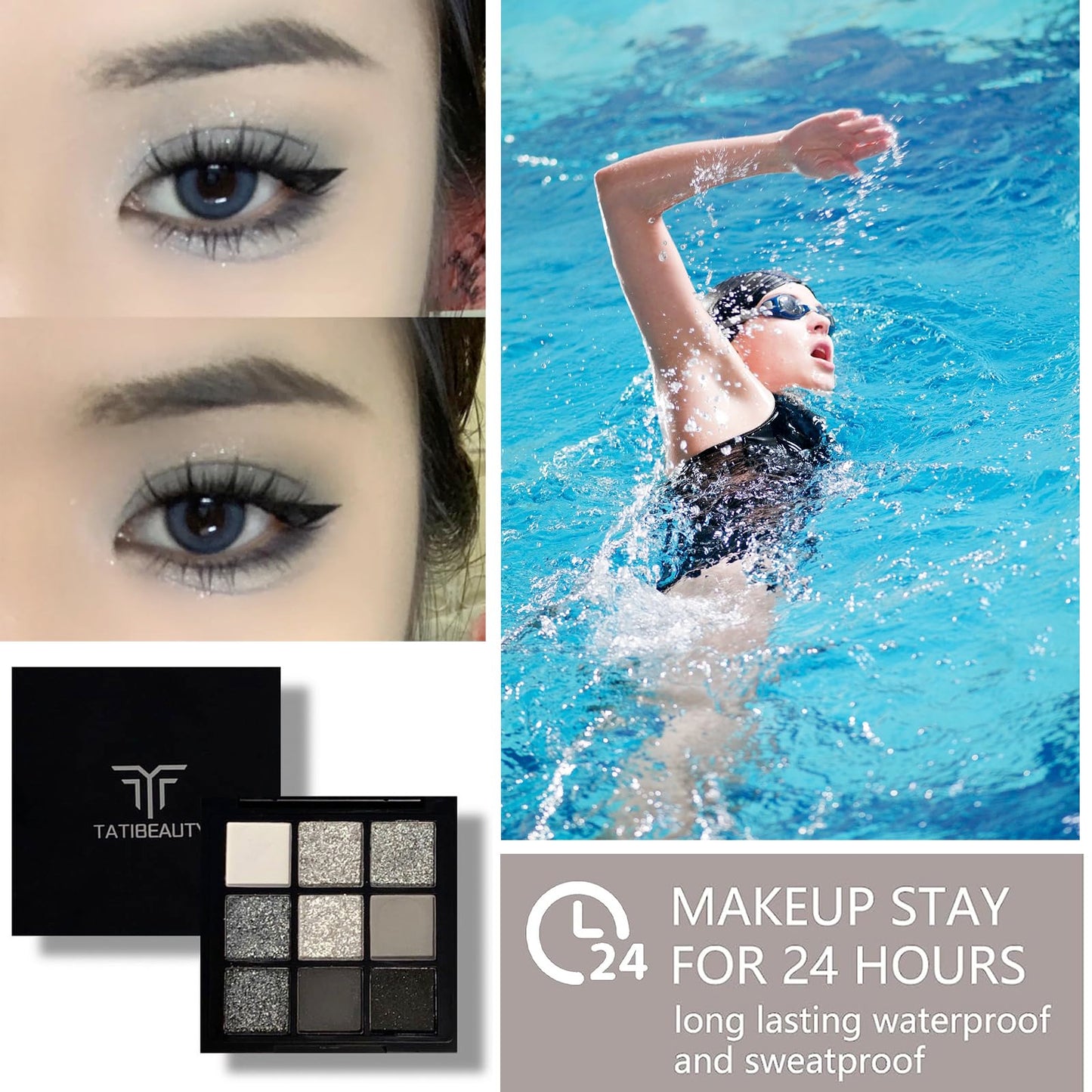 HAORQEE Black Eyeshadow Palette, Smokey Glitter Silver Gothic Eye Shadow Make Up Palettes White Grey Matte Cold Toned Long Lasting Waterproof Eye Shadows Pallets for Women Girls Halloween Goth Christmas Gifts