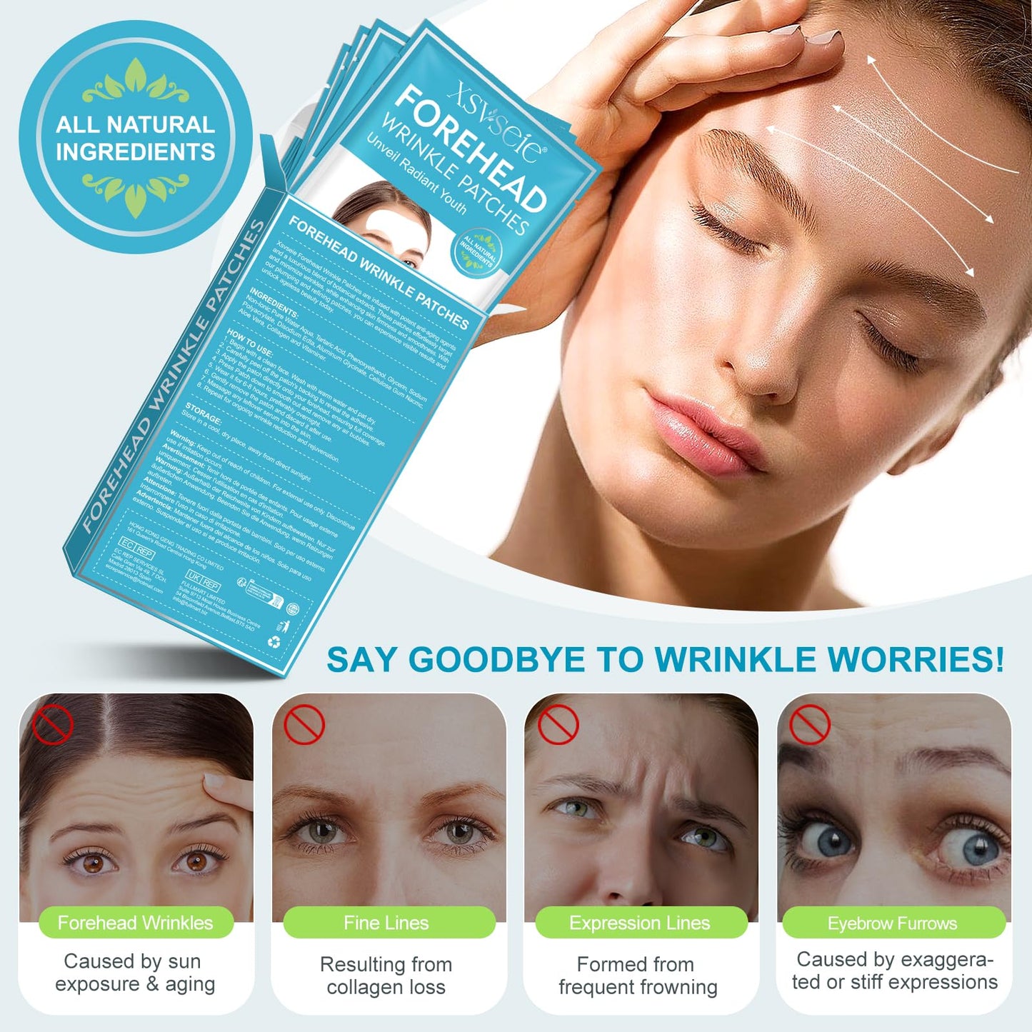 Feeliville 16PCS Forehead Wrinkle Patches, Collagen Forehead Anti Wrinkle Patches with potent anti-aging agents, for Fine Lines & Frown Lines,Moisturizing forehead & between eyes