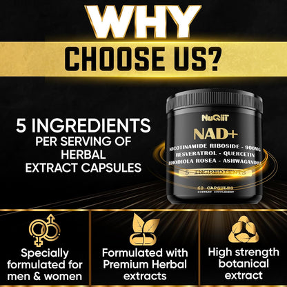 NAD+ Supplement with Nicotinamide Riboside 900mg, Quercetin, Turmeric, Rhodiola Rosea - 60 Capsule