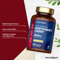 Horbäach Montmorency Cherry Tablets 3600mg | 200 Count | 50:1 Natural Tart Cherry Extract | High Strength Vegan Concentrate | by Horbaach