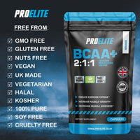 BCAA Capsule 3000mg Per Serving - 360 Vegan Capsules - 2:1:1 Branched Chain Amino Acids Capsules with Vitamin B12 & B6 - BCAA Powder Tablets Alternative - Pre Post Workout for Energy by PROELITE