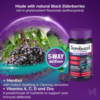Sambucol Natural Black Elderberry Extra Defence Menthol Gummies |Vitamin A | Vitamin C | Vitamin D | Zinc |Advanced Immune Support Supplement| 30 Gummies
