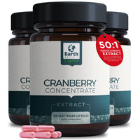 Earth BOTANIC Organic Cranberry Capsules High Strength | 120 Concentrated Pills Cranberry Extract Complex with Vitamin C Supplements
