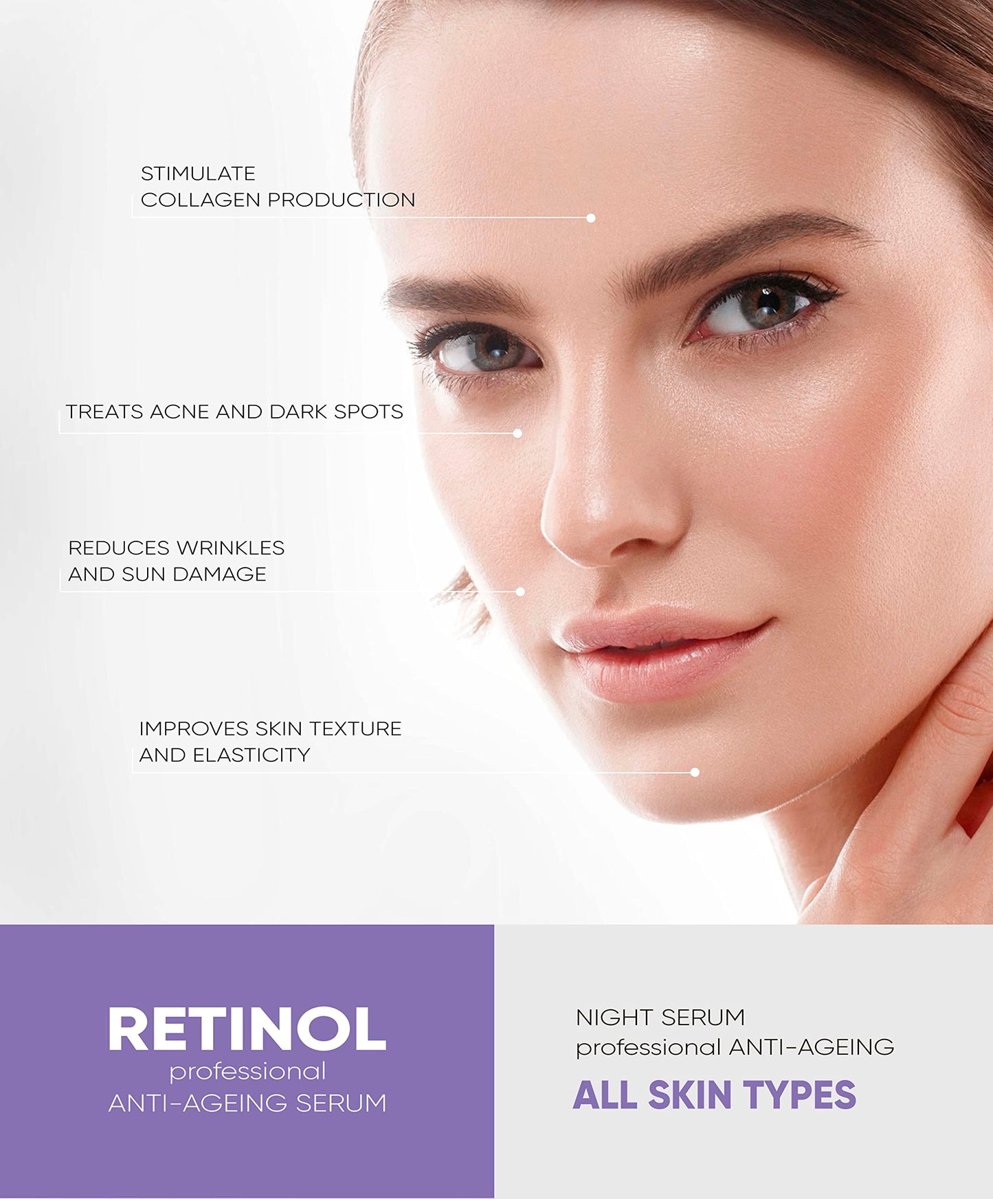 Perfect Look London Retinol Serum for face with Hyaluronic Acid, Advanced Anti Aging and Wrinkle High Strength Formula with Vitamin A/Retinoid Facelift Specialist for Reducing Wrinkles & Acne 30ml