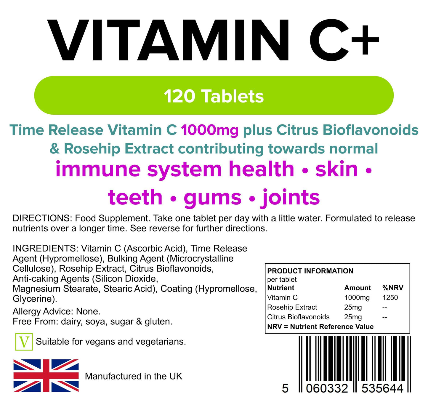 Lindens Vitamin C 1000mg 3-Pack 360 Tablets w/Rosehip Bioflavonoids Supplement