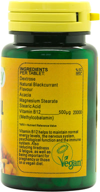 Veganicity B12 500µg Sublingual (Blackcurrant Flavour) : Vitamin B12 Supplement : 90 Tablets, in a Planet-Friendly 99% Recycled Pot