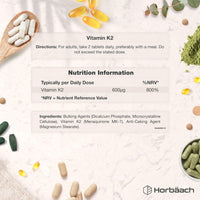 Horbäach Vitamin K2 MK7 High Strength 600mcg | 120 Tablets (Not Capsules) | Vitamin K2 Menaquinone MK-7 Supplement | Bioavailable Formula for Men & Women | Suitable for Vegans | By Horbaach