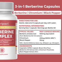 nutripact Nutripact Berberine HCL Supplement with Chromium and Black Pepper - High Strength 500mg - 60 Vegan Capsules (not Tablets) - Made in the UK