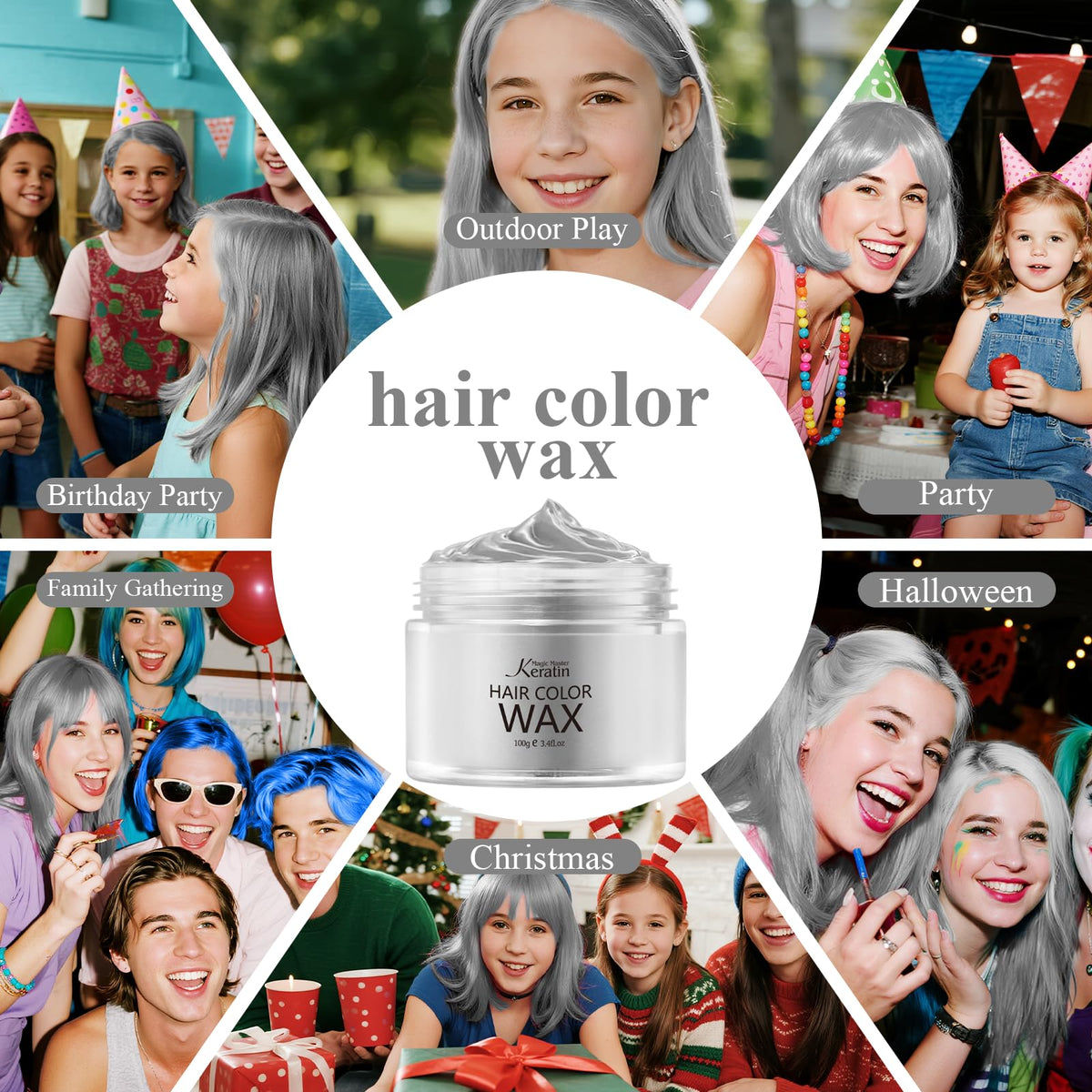 Hair Color Wax, Magic Master Keratin Temporary Hair Dye Wax Mud Hairstyle Cream Washable Instant Coloring Clay for Men and Women Party, Festival, Cosplay & Halloween(Grey)