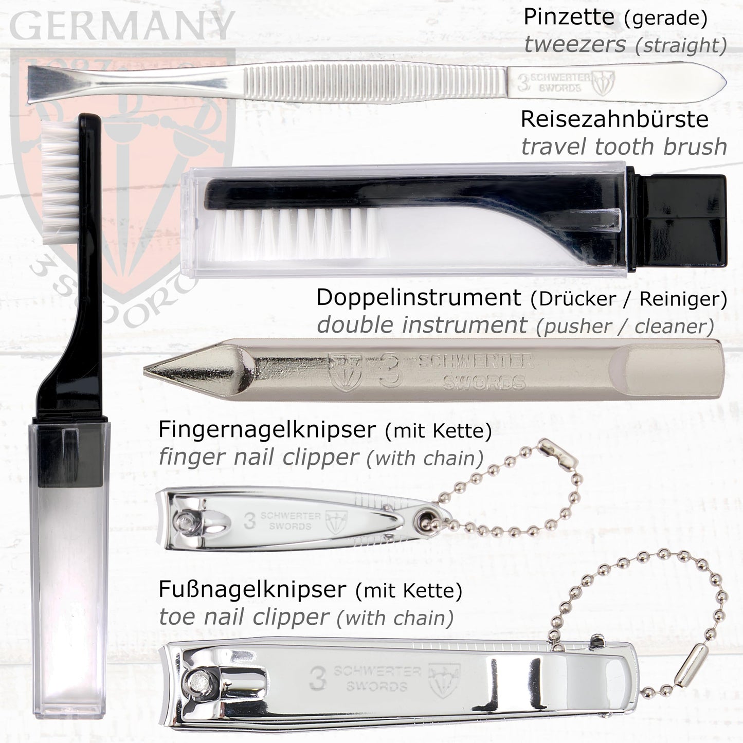 3 Swords Germany - brand quality 10 piece manicure pedicure grooming kit set for professional finger & toe nail care scissors clipper fashion leather case in gift box, Made by 3 Swords (6738)