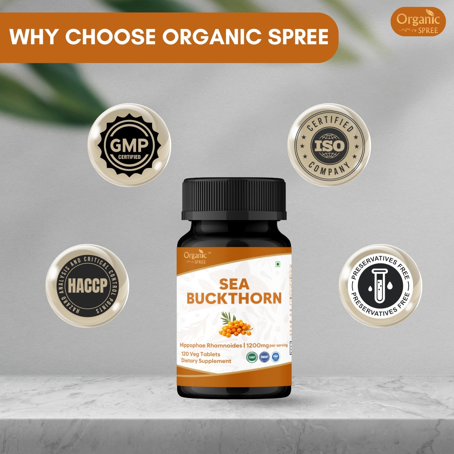 ORGANIC SPREE Sea Buckthorn 120 Tablets - Omega 7, Skin & Immune Support* - 120tab