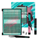 AMZGIRL LASH Manga Lash Clusters Kit 144PCS Fairy Eyelash Extension Kit with Bond and Seal, Fake Eyelashes Clusters with Invisible Lash Band, Glue Remover and Applicators (8-16mm,White Bond)