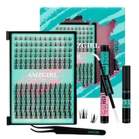 AMZGIRL LASH Manga Lash Clusters Kit 144PCS Fairy Eyelash Extension Kit with Bond and Seal, Fake Eyelashes Clusters with Invisible Lash Band, Glue Remover and Applicators (8-16mm,White Bond)