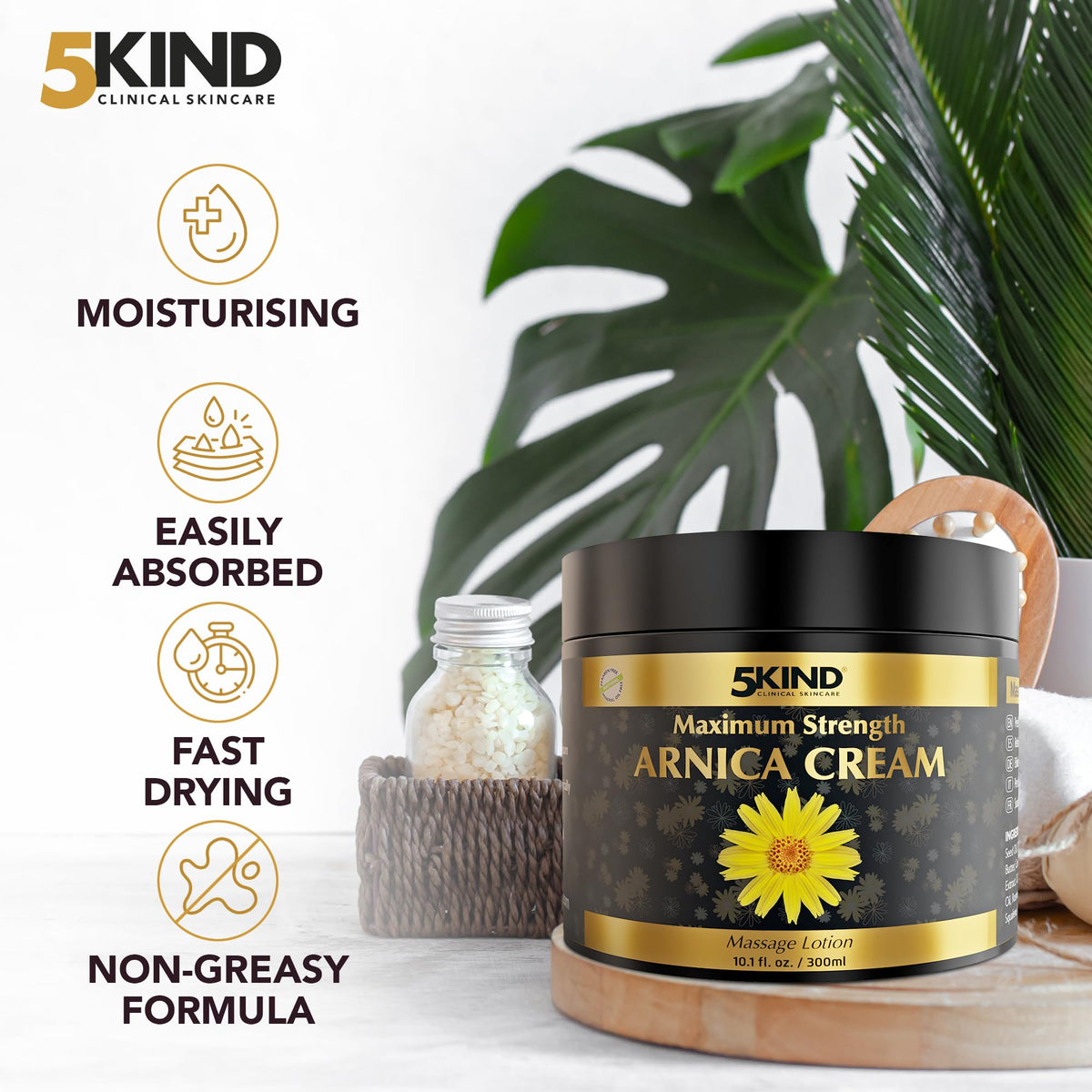 5KIND CLINICAL SKINCARE 5kind Extra Strong Arnica Cream Massage Lotion 300ml - Fast Acting Arnica Cream for Bruising and Swelling - Intensive Arnica Montana Extract Bruise Cream - Natural Muscle Cream for Muscles & Joints