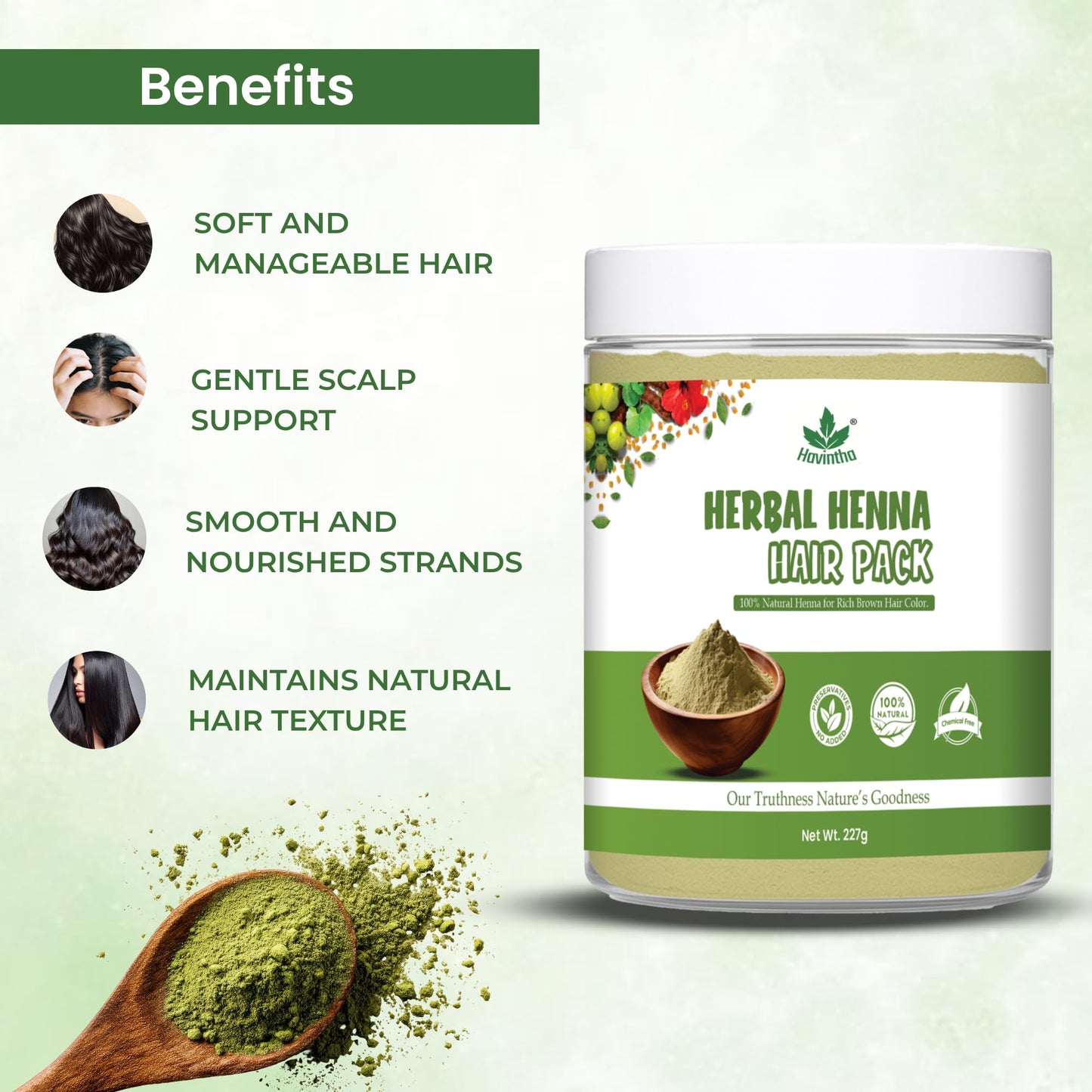 Havintha Natural Herbal Henna Hair Pack 11 Herbs Mix Mehandi Powder (227 G) |