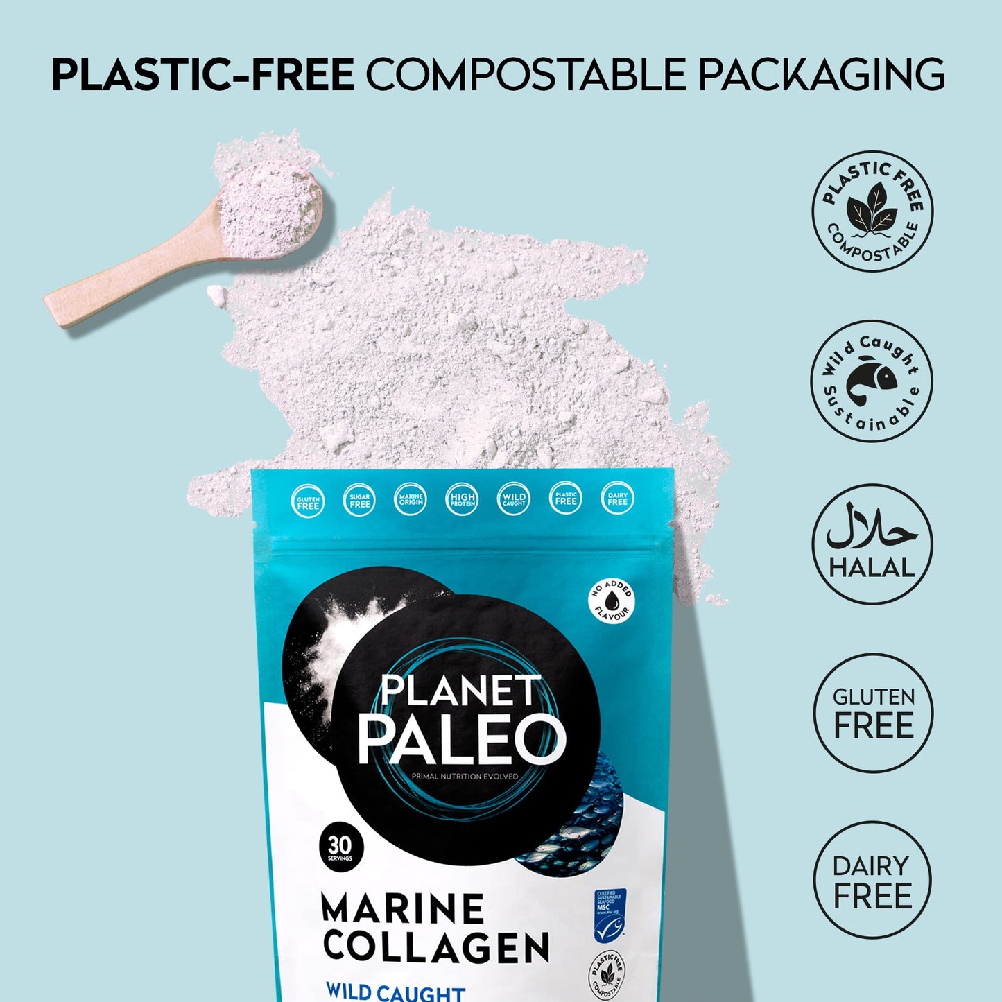 Planet Paleo Marine Collagen Powder - Nourishes Hair, Skin & Nails, Bone & Joint Support, Easy to Mix (Strawberry, 231g)