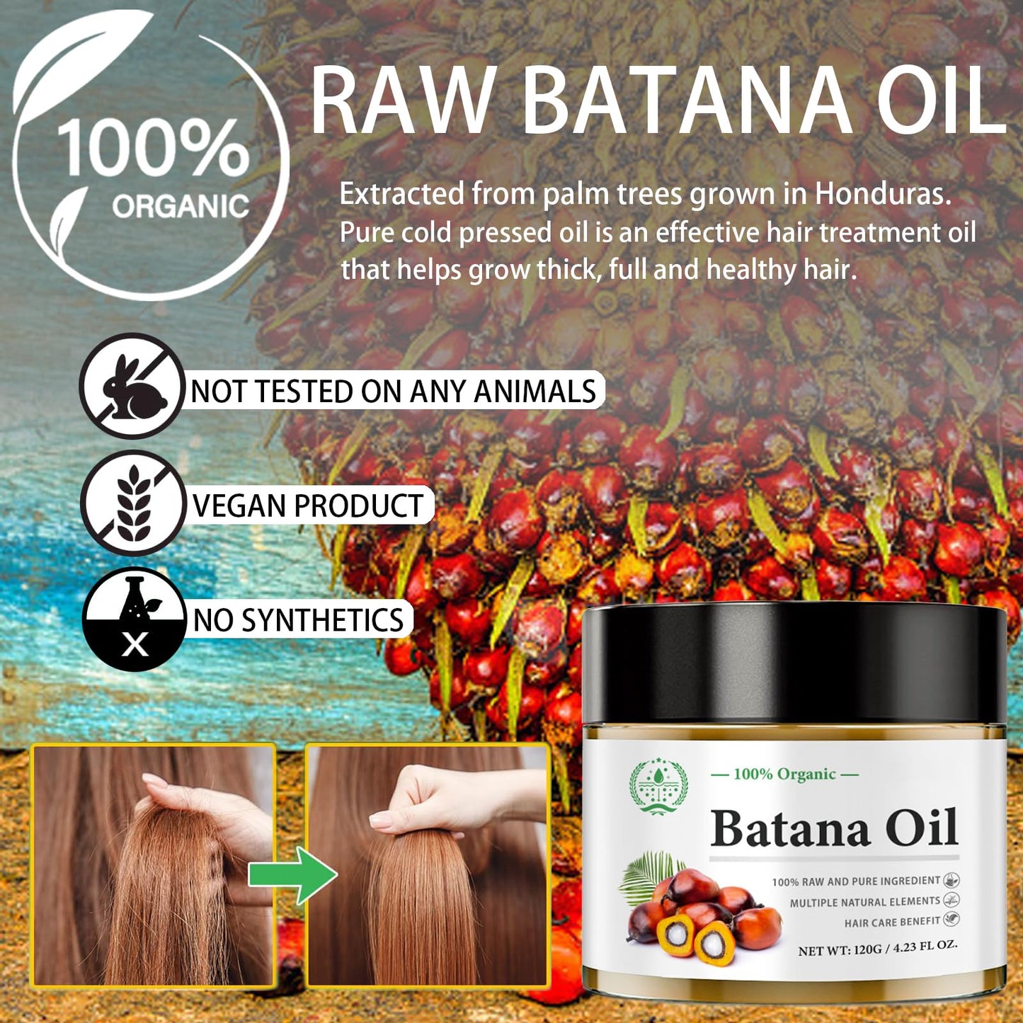 MINSHZEE Batana Oil for Hair Growth, 100% Pure Natural Batana Oil from Honduras, Organic Batana Oil as Hair Mask, Reduces Hair Loss Repairs Damaged Hair Scalp and Hair Care (120g)