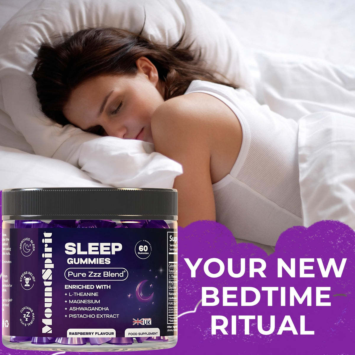 MountSpirit Sleep Gummies | 5-HTP | Zzz Blend ™ Formula for a Restful Night’s Sleep| L-Theanine | Magnesium | Glycine | Chamomile | Lemon Balm | Chamomile | Valeria | Lavender