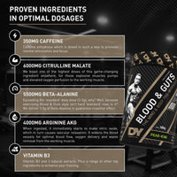DY Nutrition - Blood & Guts Pre Workout Powder, 380g (Blueberry) - High Strength Preworkout with 350mg Caffeine, Citrulline Malate, Beta Alanine, Arginine AKG, L-Tyrosine, Vitamin B3 for Men & Women