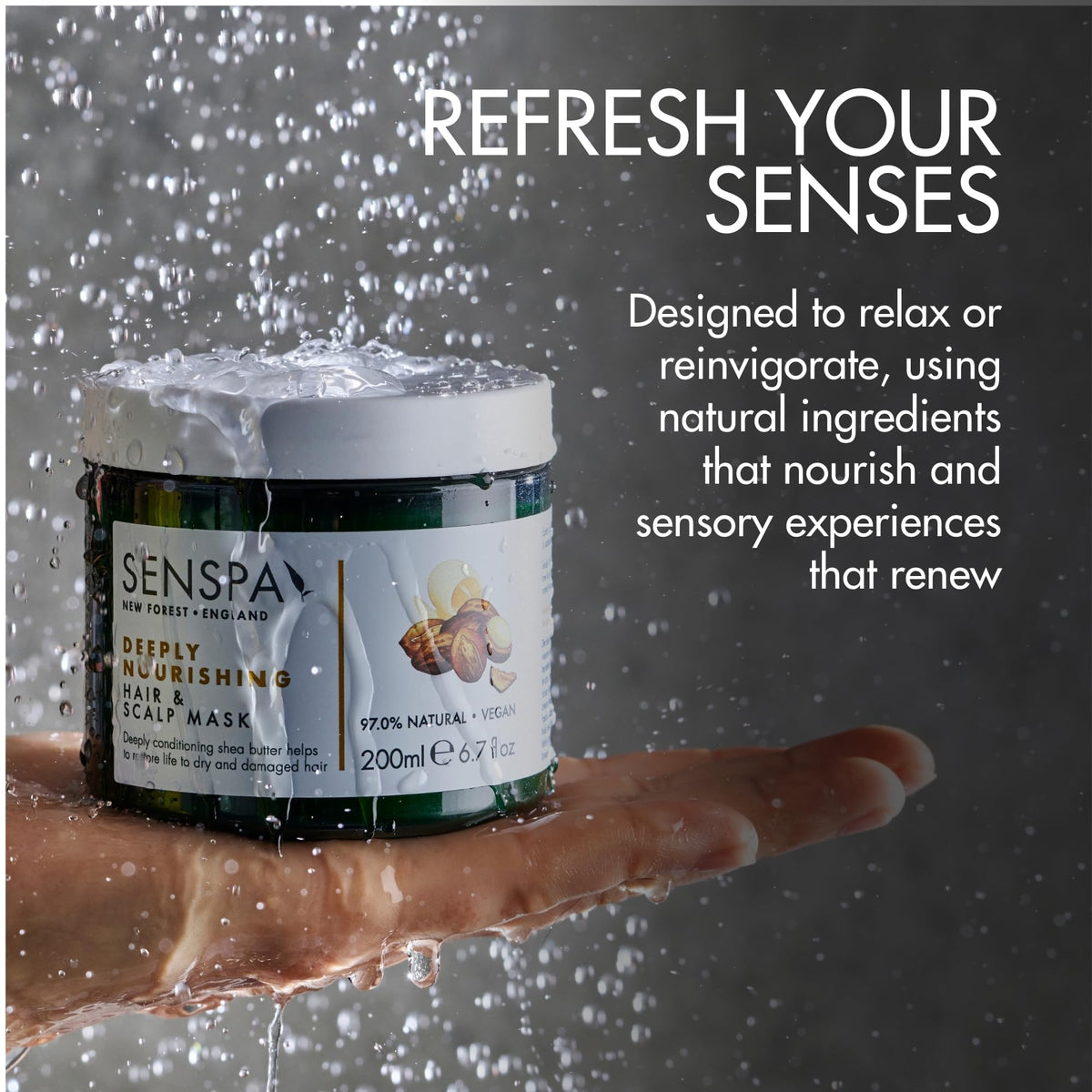 SenSpa Deeply Nourishing Hair & Scalp Mask - Vegan Deep Conditioning Treatment, Hair Masks for Dry Damaged Hair with Shea Butter, Coconut Oil & Abyssinian Oil, 97% Natural & Paraben Free - 200ml
