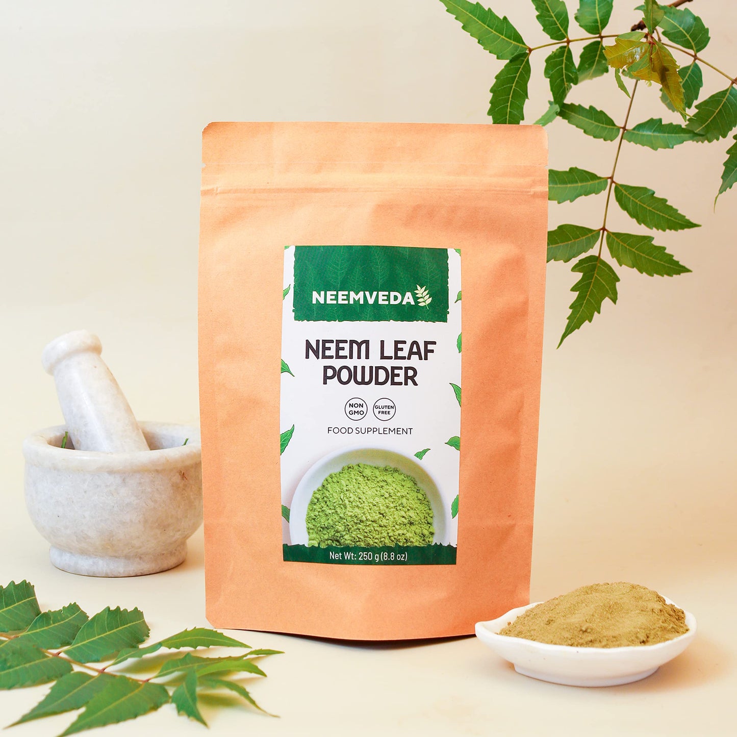Neemveda Neem Leaf Powder 250 Grams (Azadirachta Indica) for Eating, Organically Grown, Premium Quality Neem Powder