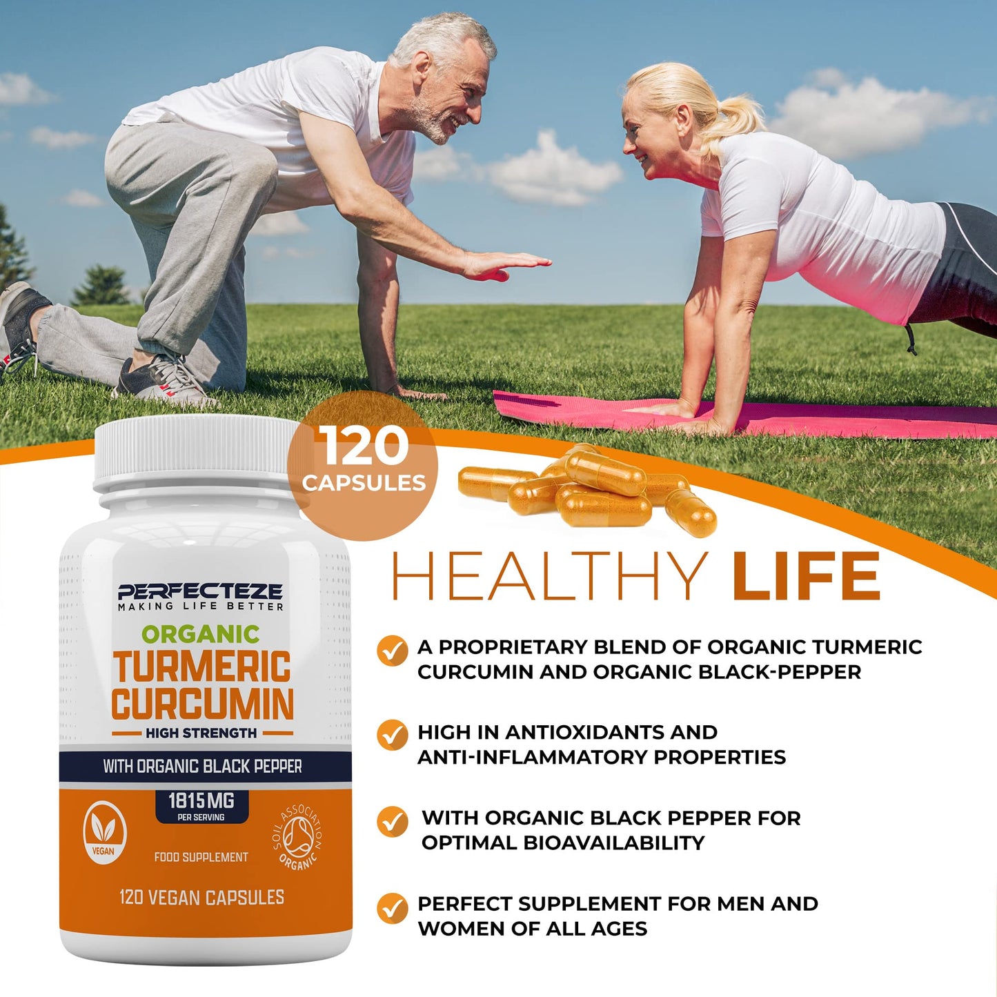 Organic Turmeric Curcumin High Strength and Organic Black Pepper 120 Veg Capsules Advanced Turmeric with Active Ingredient Curcumin Organic Vegan 120 Capsules