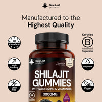 NEW LEAF PRODUCTS Shilajit Gummies - Enriched with Zinc & Vitamin B6 - High Strength 3000mg Pure Himalayan Shilajit for Men and Women - Berry Flavoured, Vegan Shilajit Gummies By New Leaf