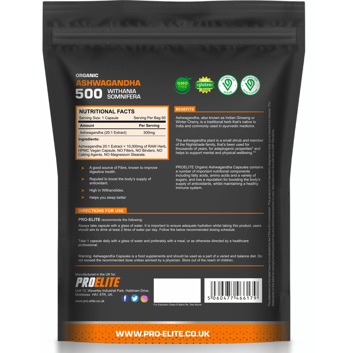 PROELITE Ashwagandha 120 Vegan Capsules Ashwagandha Root Powder Capsule 10% Withanolides 500mg High Strength 10,000mg Extract 20:1 | Stress Relief, Energy, Strength & Endurance by PRO-Elite