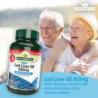 Natures Aid Cod Liver Oil 550mg Softgels – High Strength Omega-3 Fish Oil with Vitamins A, D Plus EPA & DHA – Supports Healthy Immune System Heart Health Brain Vision Joints – Non-GMO – 120 Capsules