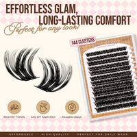 LASHVIEW Cluster Lashes 144Pcs D Curl Lash Clusters Natural Fluffy and Wispy Lashes Individual Cluster Super Thin Band Individual Eyelashes Soft and Comfortable for All Day (B24)