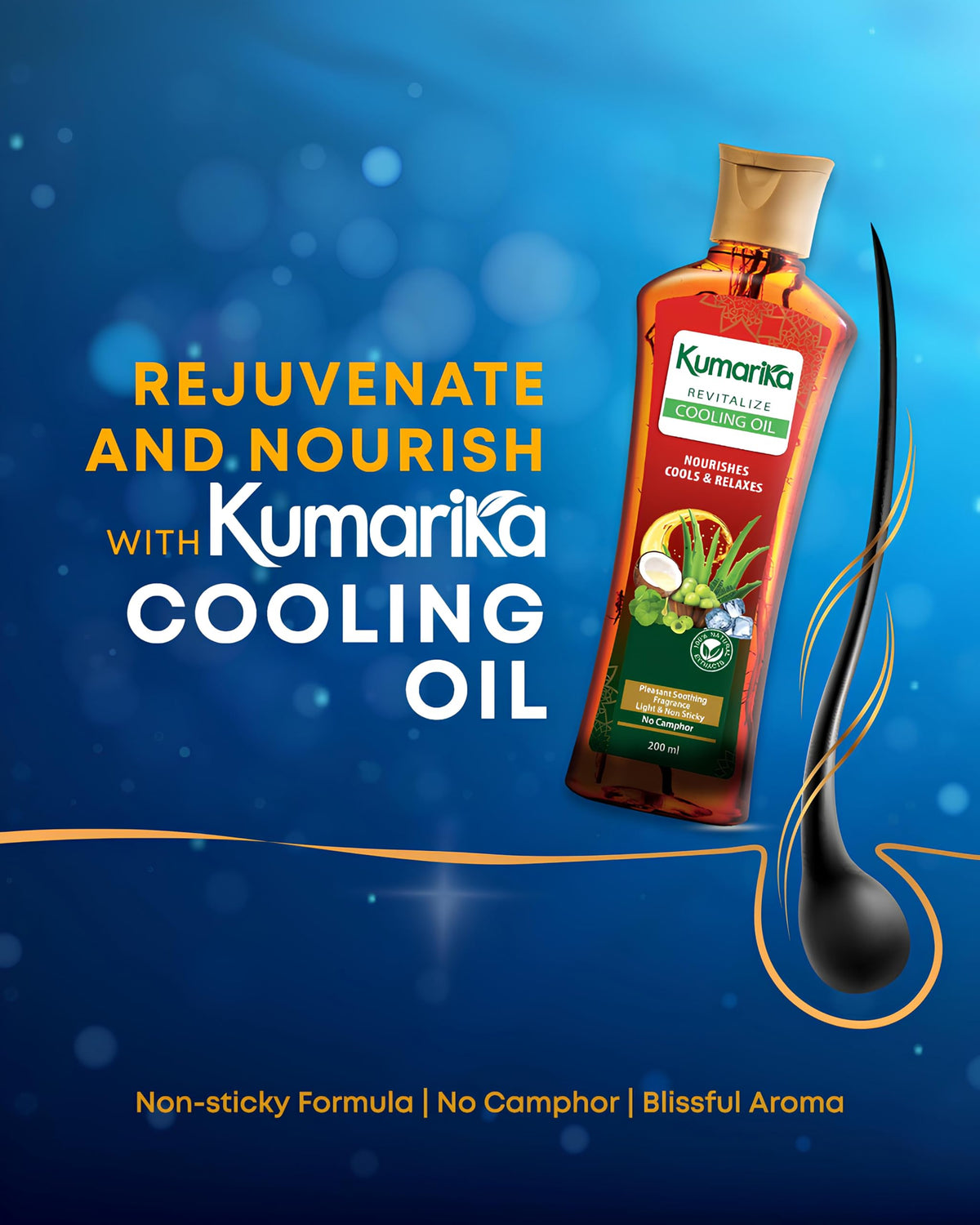 Kumarika Revitalize Cooling Oil 200ml: Noursishes, relaxes and cools with 100% Natural extracts, message and remove the stress with cooling relaxation