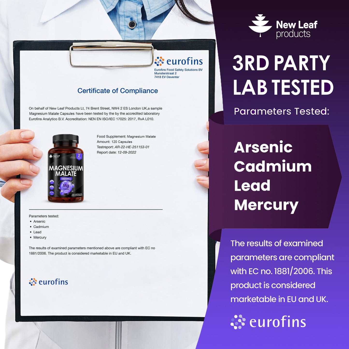 Magnesium Supplements 1000mg - Pure Magnesium Malate Capsules - Bones & Sleep Support - High Absorption Elemental Magnesium - Vegan High Strength Magnesium - 2 Months Supply - Not Magnesium Tablets