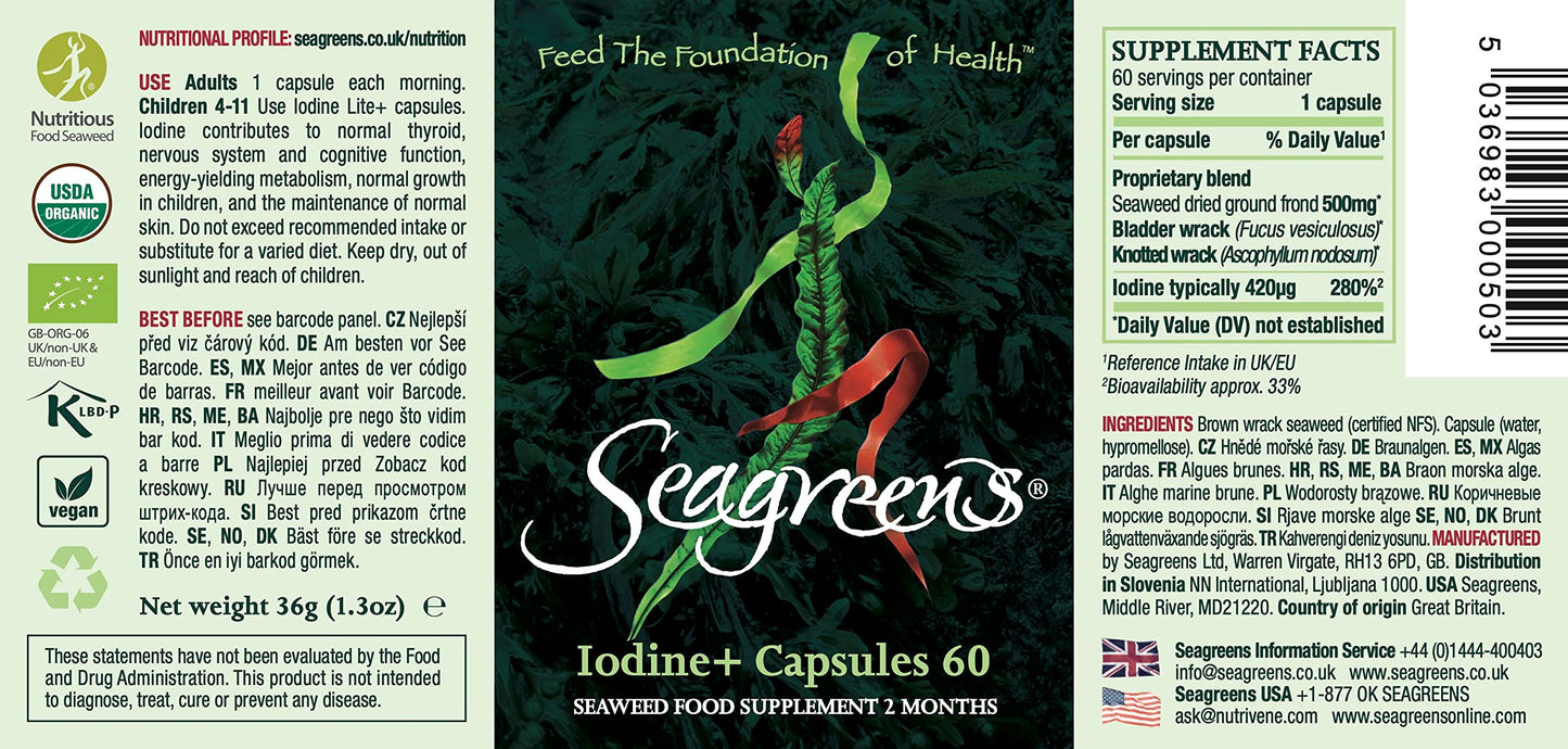 Seagreens, Seaweed Food Supplement, Iodine+ (Capsules 60)