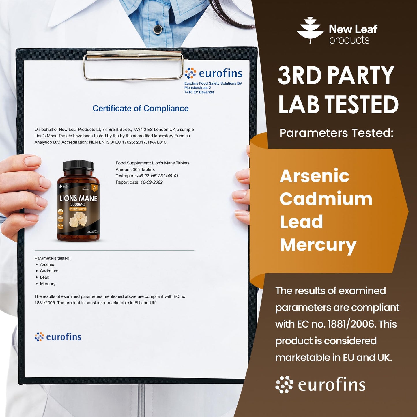 Lions Mane Mushroom 2000mg - 365 High Strength Vegan Tablets - Lion's Mane Supplement with Black Pepper - Lion's Mane Mushrooms Extract (Not Powder or Capsules) Made in The UK by New Leaf Products