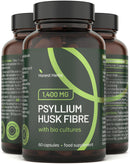 Honest Herbs Psyllium Husk Capsules with Probiotics - Fibre Supplement Complex 1400mg - 60 Capsules - 6 Billion Probiotics 5 Strains