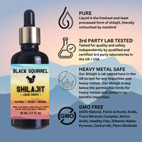 Shakra Health Black Squirrel Himalayan Shilajit Liquid Drops. High Strength, Pure & Potent [50ml] with Dropper. Authentic, Fulvic Acid & Natural Trace Mineral Complex. Organic & Vegan