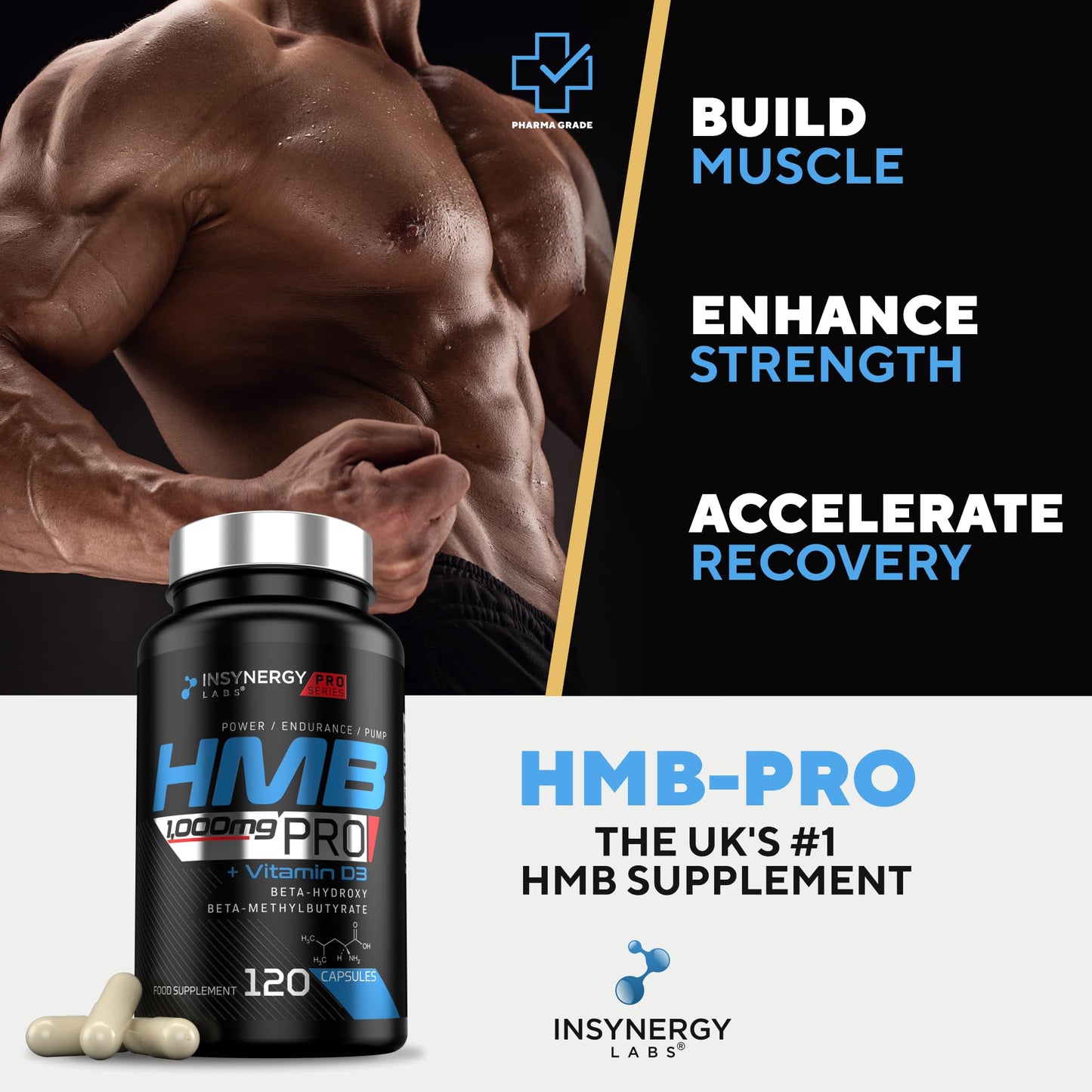 Insynergy Labs HMB Pro 1,000mg & Vitamin D (Superior Absorption Formula) 120 HMB Capsules, Muscle Growth Supplements, Muscle Strength & Repair HMB Supplement