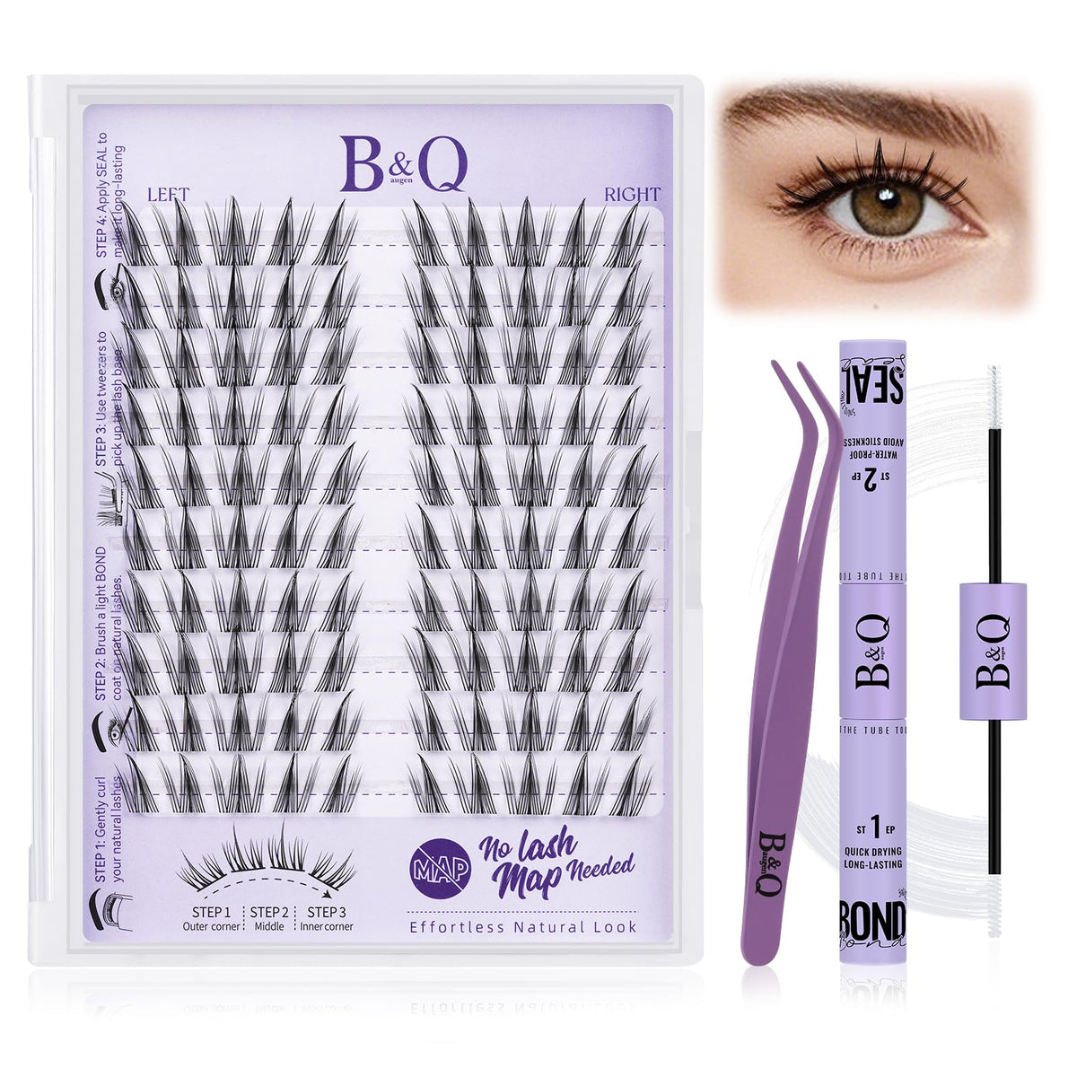 BelleQiana B&Q Clusters Lash Kit Sunflower Lash Extension Kit No lash Map Natural LASH Clusters Individual with Invisible Band Eyelash Extension kit C Curl LASH with Bond and Seal (LRTZ-Sunflower)